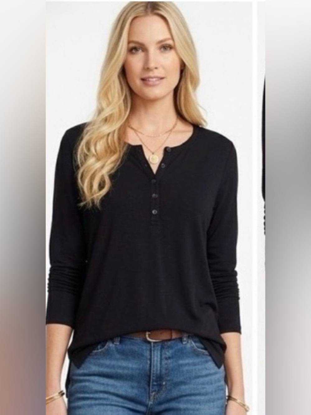 CAbi Black Henley Long Swing Tee Tunic Long Sleeves